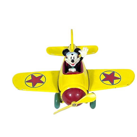 Vintage Disney DecoPac Mickey Mouse Flying Airplane Die Cast Toy Yellow 1981 - Picture 1 of 16